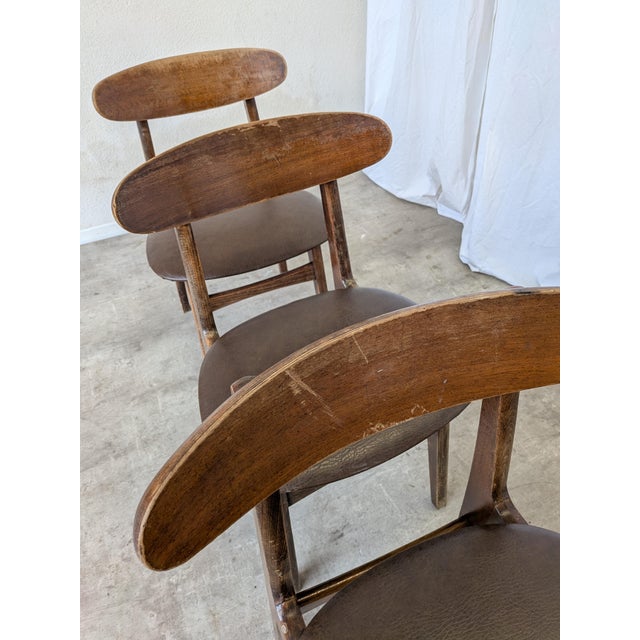 Vintage Wooden Dining Chairs with Brown Leather Seats, 1970s, Set of 3 For Sale - Image 14 of 18