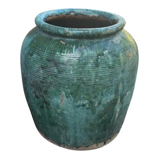Vintage Chinese Green Glazed Ceramic Soy Sauce Jar For Sale