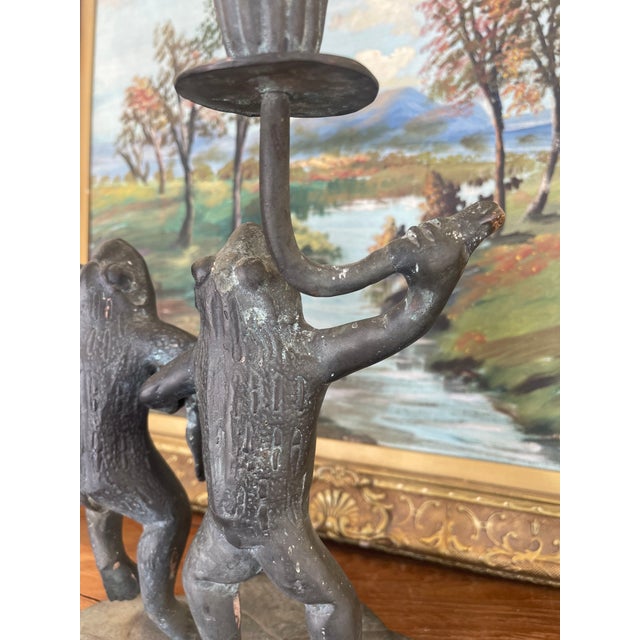 Whimsical Vintage Dancing Frog Candelabra With Dual Candle Holders, Likely Mid-20th Century Folk Art. For Sale In Seattle - Image 6 of 9