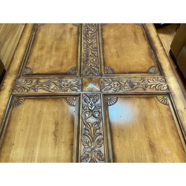 1990s Vintage Indonesian Hand-Carved Wood Coffee Table With Floral Cross Motif For Sale - Image 5 of 11