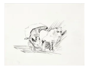 Horse and Carriage - Original Charcoal Drawing y N. Czinober - Mid 1900 Mid 20th Century