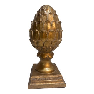 1970s Artichoke Finial Gold Square Base With Floral Scrolls For Sale
