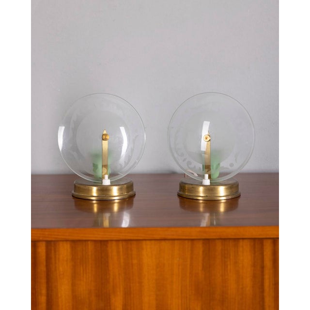 Vintage Italian Brass and Glass Table Lamps, 1950s, Set of 2 For Sale - Image 10 of 10