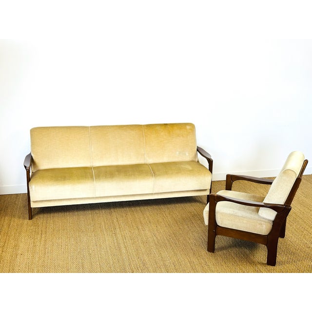 Mid-Century Modern Vintage Scandinavian Velvet Convertible Sofa and Armchair, 1960s, Set of 2 For Sale - Image 3 of 18