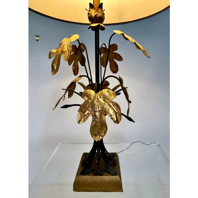 Tole Table Lamp W/ Gilt Oak Leaf Decoration, Italy C 1950s For Sale - Image 4 of 11