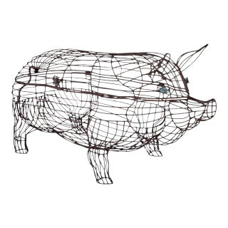 Monumental Vintage Folk Art Wire Hog Rustic Garden Sculpture For Sale