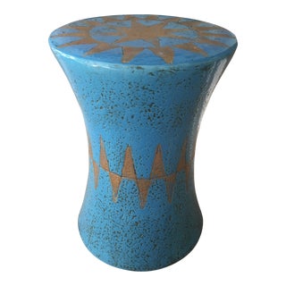 Turquoise Ceramic Pedestal Garden Stool For Sale