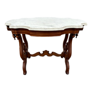 1800s Antique Eastlake Table With Marble Top