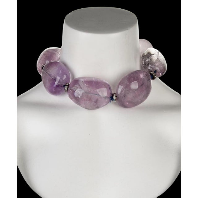Lavender 2000s Oscar De La Renta Necklace Choker Amethyst Large Smooth Tumble Beads Signed For Sale - Image 8 of 12