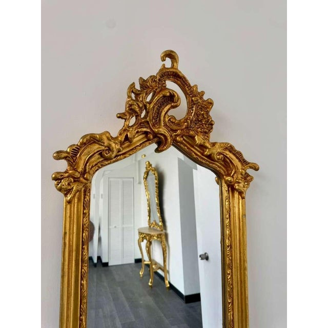 Rococo Gold Floor Mirror – Romantic Ornate Statement Piece For Sale In Miami - Image 6 of 12