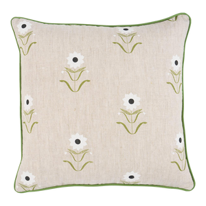 Schumacher x Peg Norriss Forget Me Nots Lumbar Pillow In White on Linen