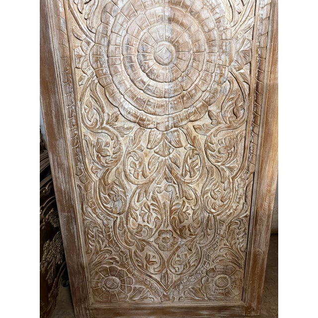 Mid-Century Modern Vintage Lotus Carved Double-Sided Wooden Door – Hand-Carved Sliding Bedroom Barn Door 96x36 For Sale - Image 3 of 7