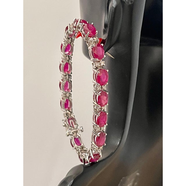 19 Carat Ruby & 1 Carat Diamond Affordable Tennis Bracelet 14 Karat White Gold For Sale - Image 12 of 18