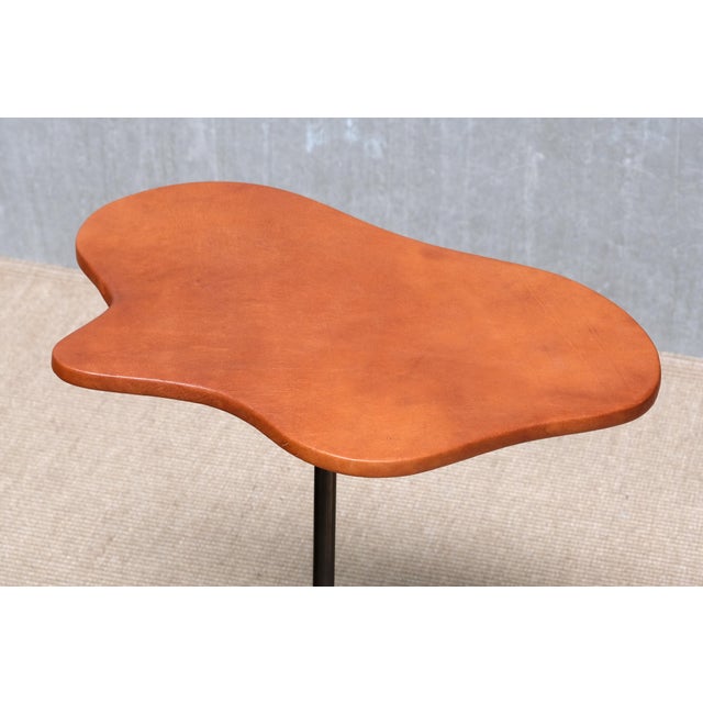 Metal Sculptural Lysberg, Hansen and Therp Brass Side Table, Leather Top, Denmark, 1940s For Sale - Image 7 of 13