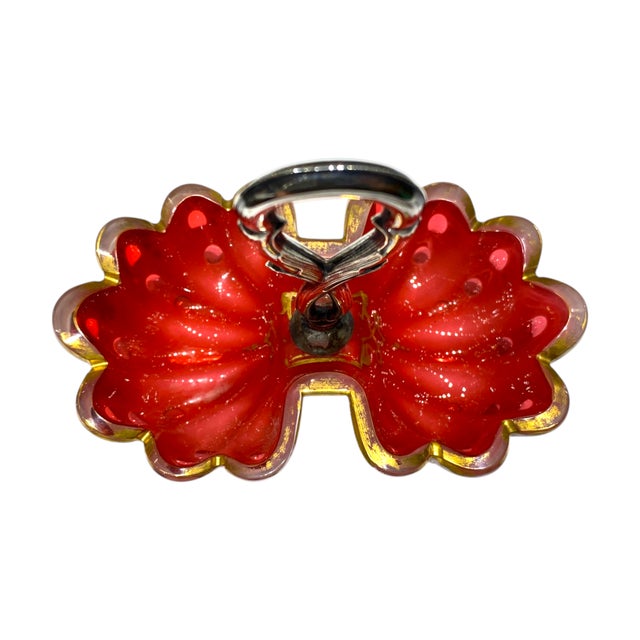 Antique Viennese Biedermeier Ruby Opaline Glass Bonbon Dish With Gilt Floral Enamel Decoration & Silver Handle, c.1830 For Sale - Image 4 of 16