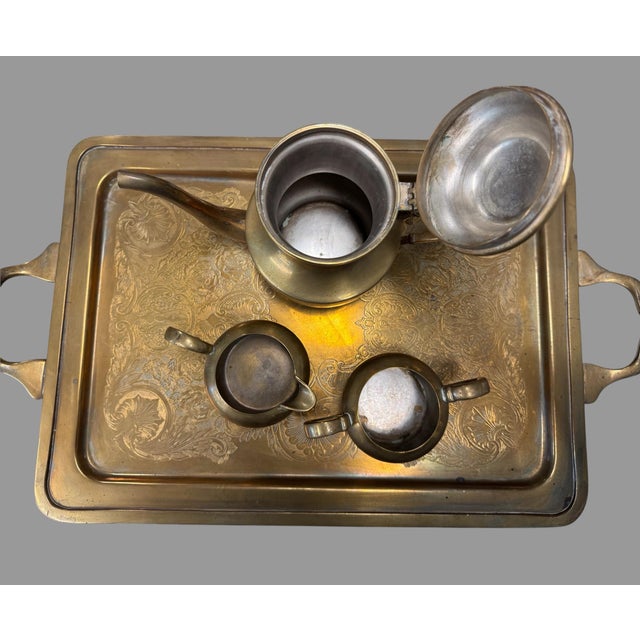 Victorian Vintage Brass Finish 4 Piece Tea Set With Pinecone Finials For Sale - Image 3 of 8