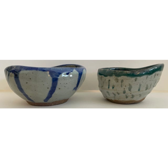 Gray Organic Form Glazed Pottery Bowls Signed Cata - Set of 2 For Sale - Image 8 of 8