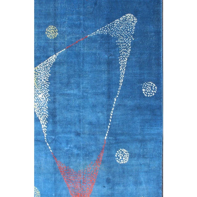Mid-Century Modern Rug with Modern Design in medium Blue/Sapphire Blue Color. Keivan Woven Arts, En-140430. Rendered in...