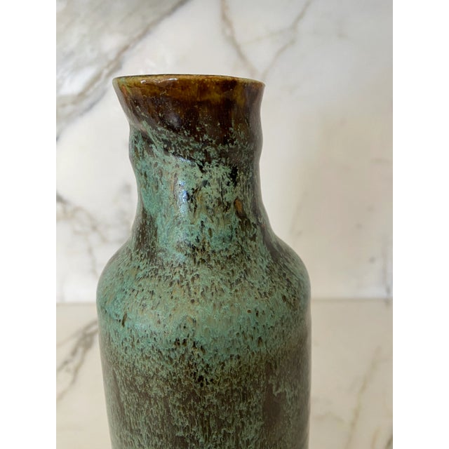 1980s Vintage 1980’s 12” Signed Vase/Vessel in Chocolate Brown and Verdigris For Sale - Image 5 of 11