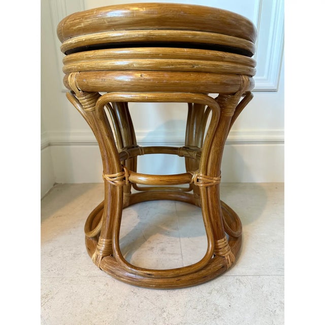 Vintage Italian Round Rattan Bamboo and Cane Accent Table With Woven Top For Sale - Image 12 of 13