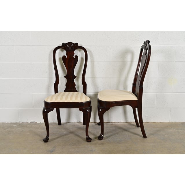 Stickley Queen Anne Carved Solid Mahogany Side Chairs or Dining Chairs, Pair For Sale - Image 9 of 13