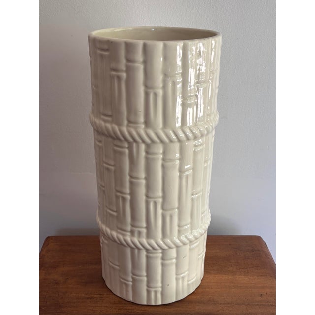 Brighton Pavilion 1980s Coastal Regency Ceramic Glazed Faux Bamboo Umbrella Stand For Sale - Image 4 of 8