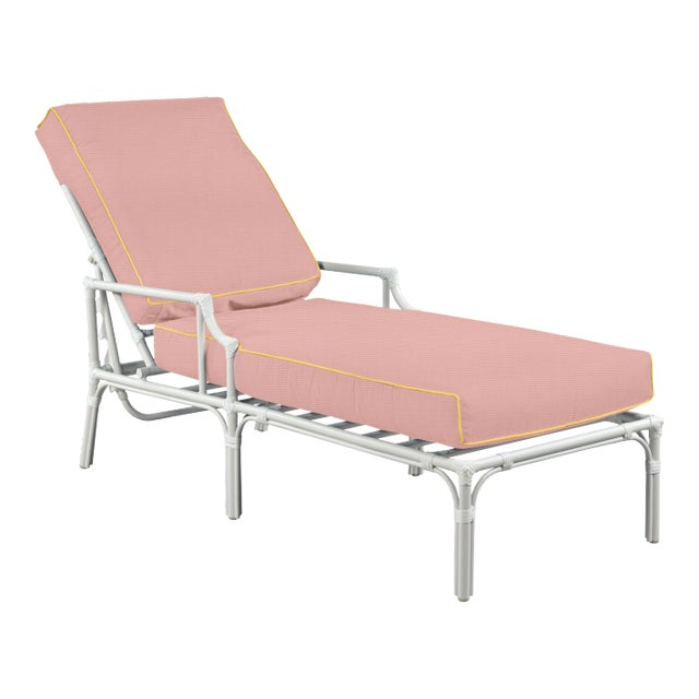 Haven Outdoor Chaise in Canvas Blush with Canvas Buttercup Welt For Sale