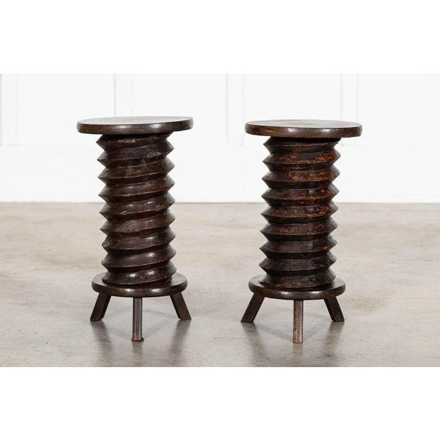 French Elm Corkscrew Side Tables, 1900, Set of 2 For Sale - Image 8 of 13