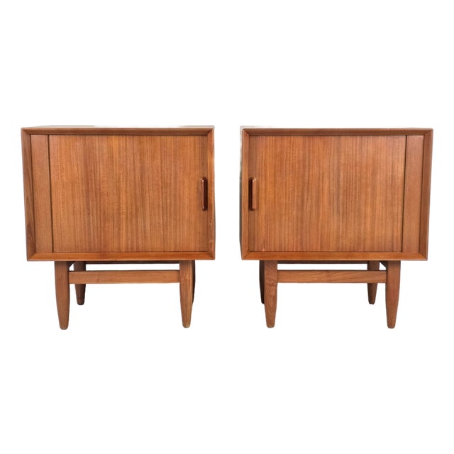 1950s Pair of Teak Tambour Door Nightstands by Sven Madsen for Falster For Sale