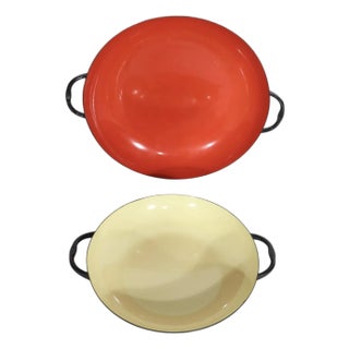 Mid 20th Century Enameled Mid Century Sizzling Servers, Made in France- Set of 2 For Sale