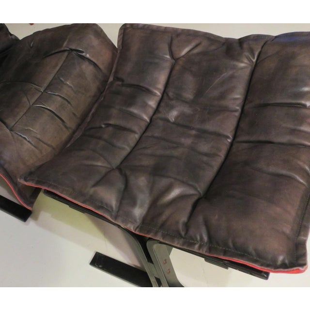 Textile Set of Mid-Century Modern Leather Lounge Chair with Ottoman by Ingmar Relling For Sale - Image 7 of 14