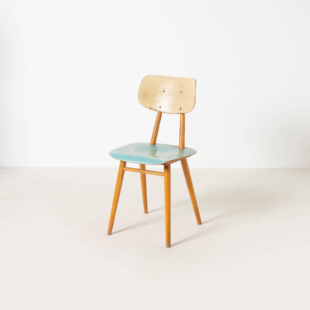 Wood Mid-Century Modern Dining Chairs in Blue Painted Plywood, Czechoslovakia, 1960s, Set of 4 For Sale - Image 7 of 10