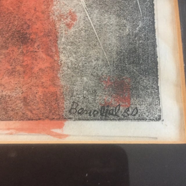 Original vintage colored Block print Signed in plate image size 9 x 12 overall size with mat & frame is 15 x 18