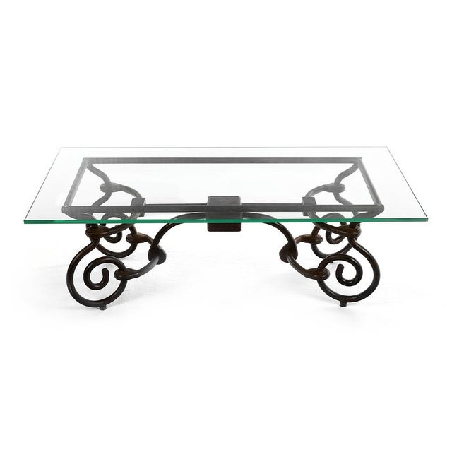 Glass Vintage Iron Coffee Table with Glass Top For Sale - Image 7 of 7