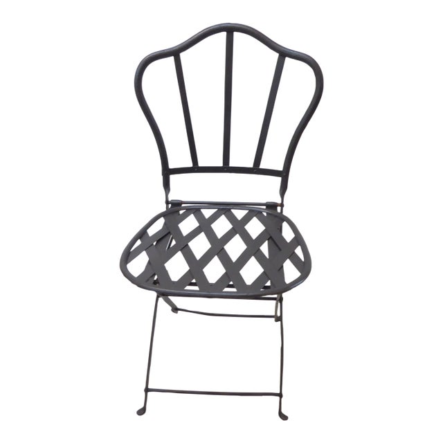 Vintage French Black Iron Folding Garden Chair For Sale