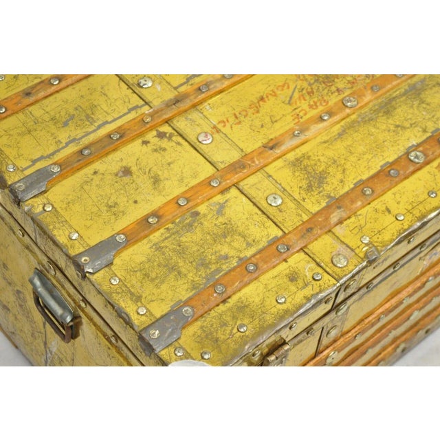 1900 - 1909 Early 1900s Antique Victorian Brass Clad Wooden Band Train Trunk Storage Treasure Chest For Sale - Image 5 of 11