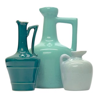 Mid Century Multi-Toned Teal Jug Curation - Group of 3 For Sale