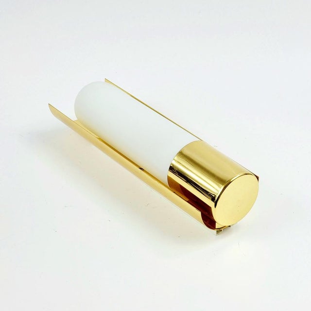 1980s Hollywood Regency Wall Lights in Brass and Opaline Glass from Limburg, 1970s, Set of 2 For Sale - Image 5 of 9