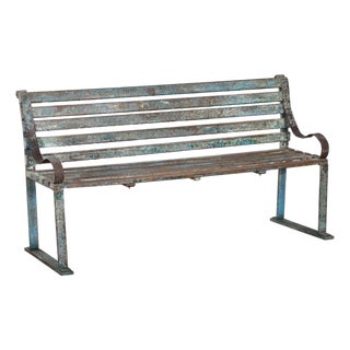 Vintage Indian Painted Teakwood and Iron Garden Bench For Sale