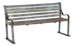 Vintage Indian Painted Teakwood and Iron Garden Bench