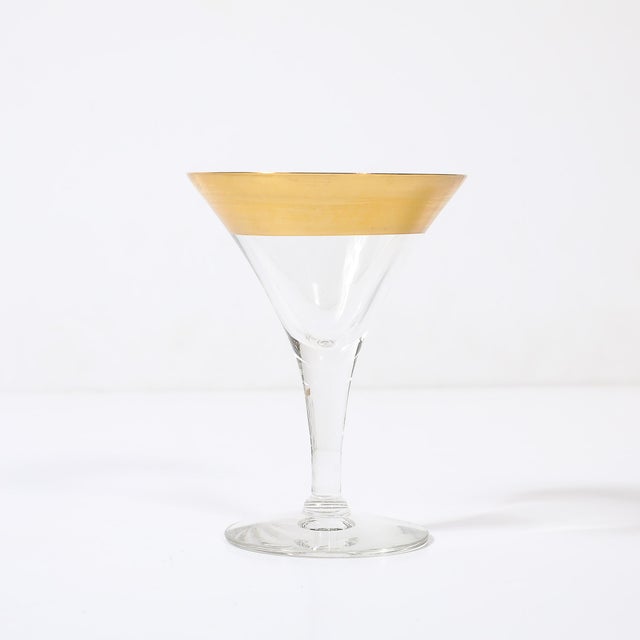 Set of 12 Mid-Century Modernist Gilt Rimmed Coupe Glasses by Dorothy Thorpe For Sale - Image 10 of 16