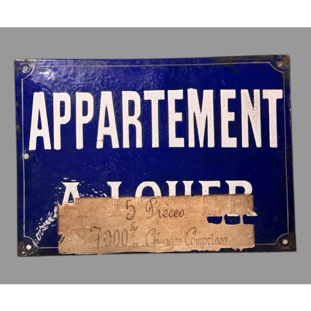 Early 20th Century Antique French Porcelain Apartment for Rent Advertising Sign For Sale - Image 5 of 5