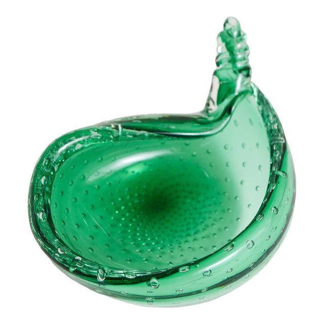 Green Murano Bullicante Shell Bowl For Sale
