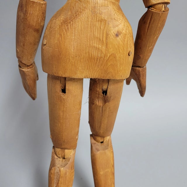 19th C Antique Hand-Carved Wooden Artist’s Lay Figure, Articulated Mannequin For Sale - Image 13 of 14
