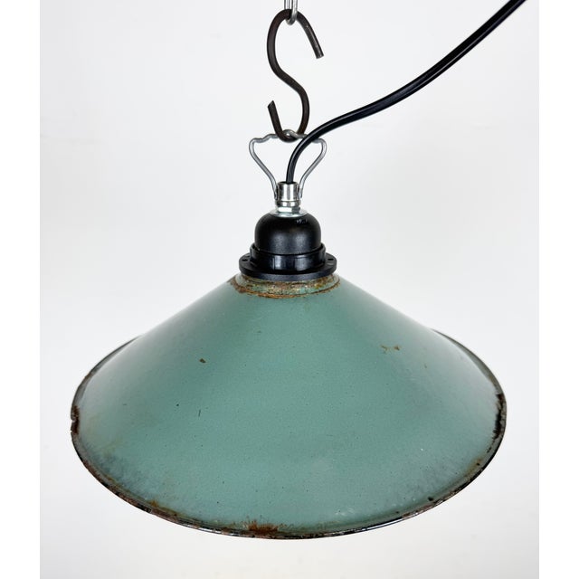 Plastic Industrial Petrol Enamel Factory Pendant Lamp, 1960s For Sale - Image 7 of 16