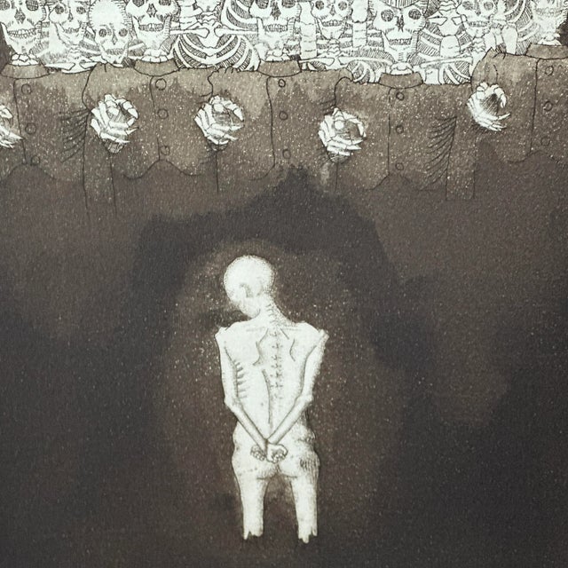 Framed 1970's Death Sentence Signed Lithograph Macabre Art Skeletons Gothic For Sale - Image 4 of 12