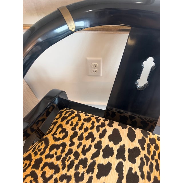 1960s Pair of James Mont Style Chinoiserie Black Lacquer Armchairs in Serengeti Leopard For Sale - Image 10 of 12