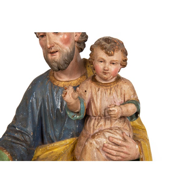 Wood 17th/18th Century Spanish Polychromed Statue of Saint Joseph With Infant Christ For Sale - Image 7 of 18
