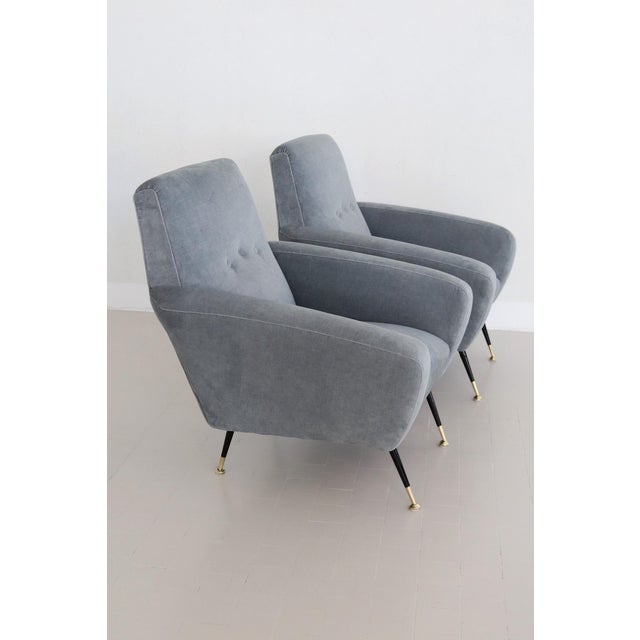 Set of Italian Armchairs in Blue Grey Velvet, 1950s For Sale - Image 14 of 18