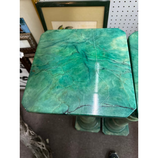 Stone Verde Neoclassical Green Marble Pedestal Tables Stands a Pair For Sale - Image 7 of 10